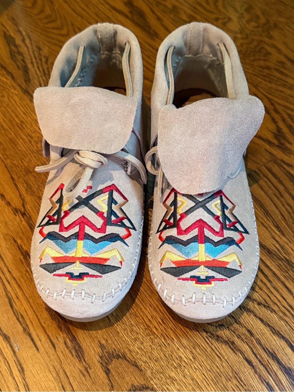 Never Been Worn- Toms Suede Moccasins w/ Multicolor Embroidery - Light Brown
